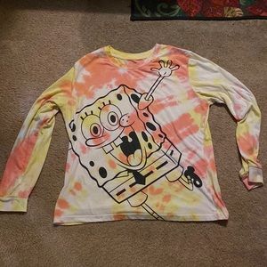 SpongeBob Squarepants, pink and yellow tie dye long sleeve shirt